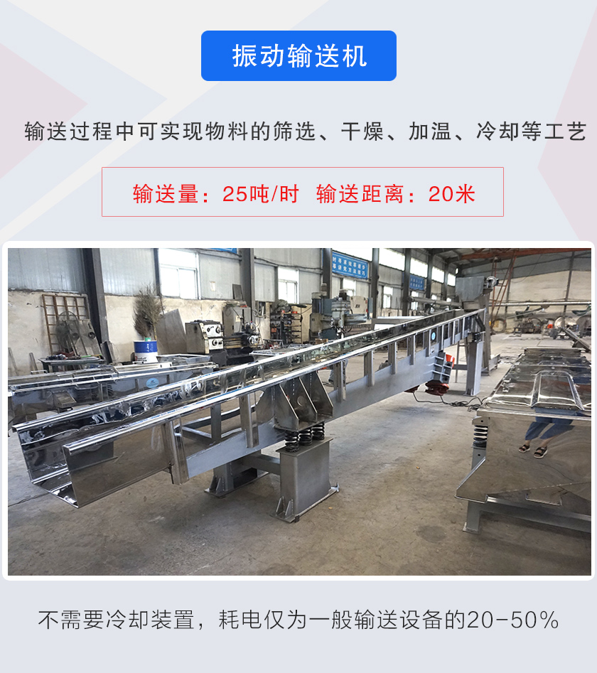 輸送過程中可實(shí)現(xiàn)物料的篩選、干燥、加溫、冷卻等工藝