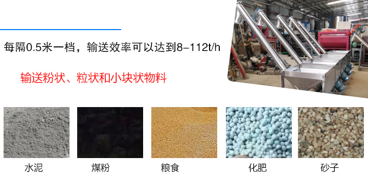 輸送粉狀、粒狀和小塊狀物料，如水泥、煤粉、糧食、化肥、灰渣、砂子等